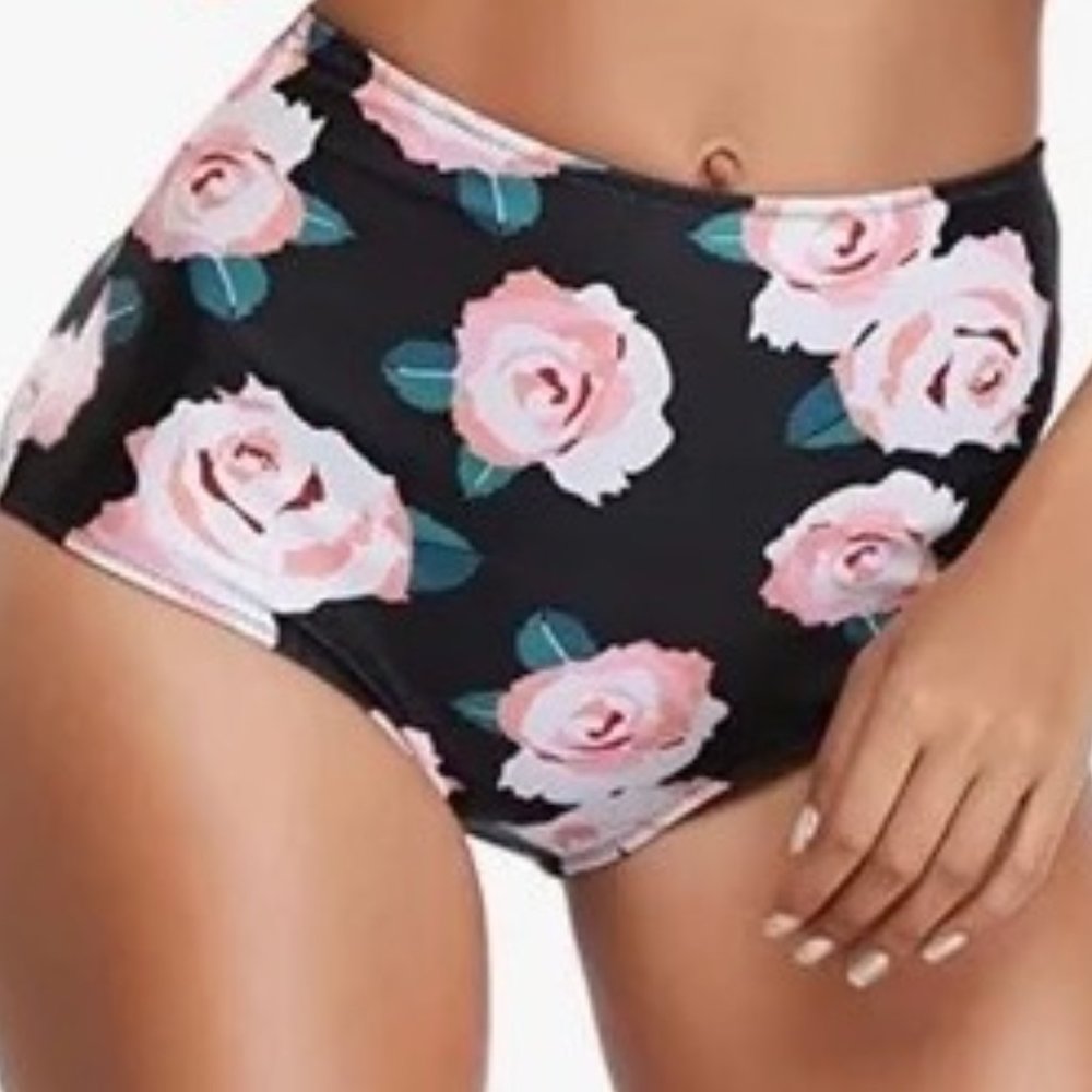 NEW Rose Print High Waist Bikini Bottoms